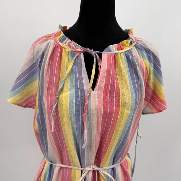 Draper James Midi Dress Womens L NEW Rainbow Striped Preppy Flutter Sleeve RSVP - Picture 4 of 8